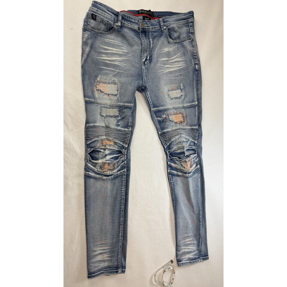 Switch Remarkable Stacked Jeans Streetwear Distressed Slim Taper Fit Paint 40*34 - Picture 1 of 9